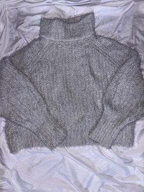 Express Gray Fuzzy Turtleneck Sweater
